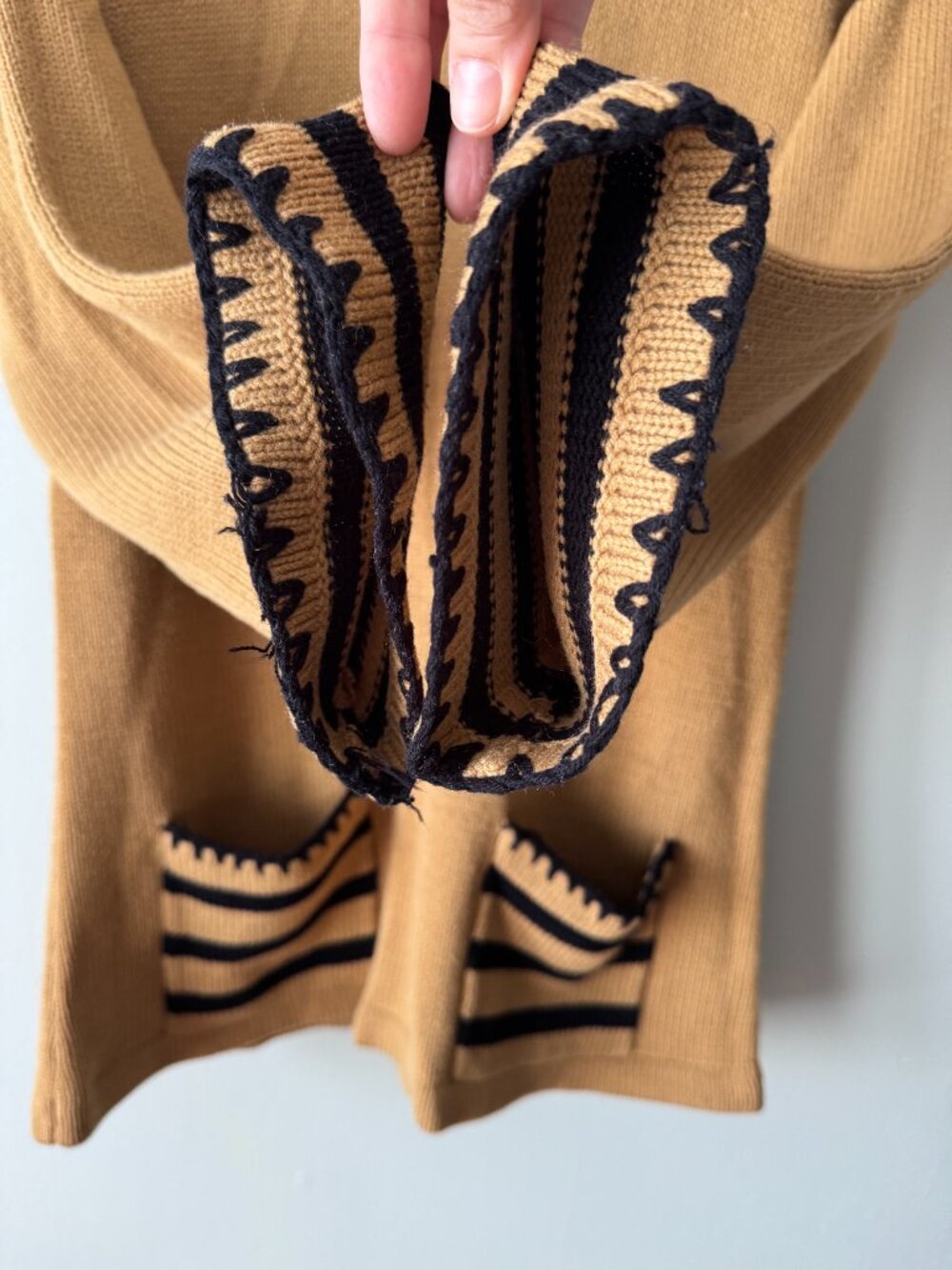 Knit Sweater Camel Tan Black Striped 70s Vintage Zado - Picture 4 of 16